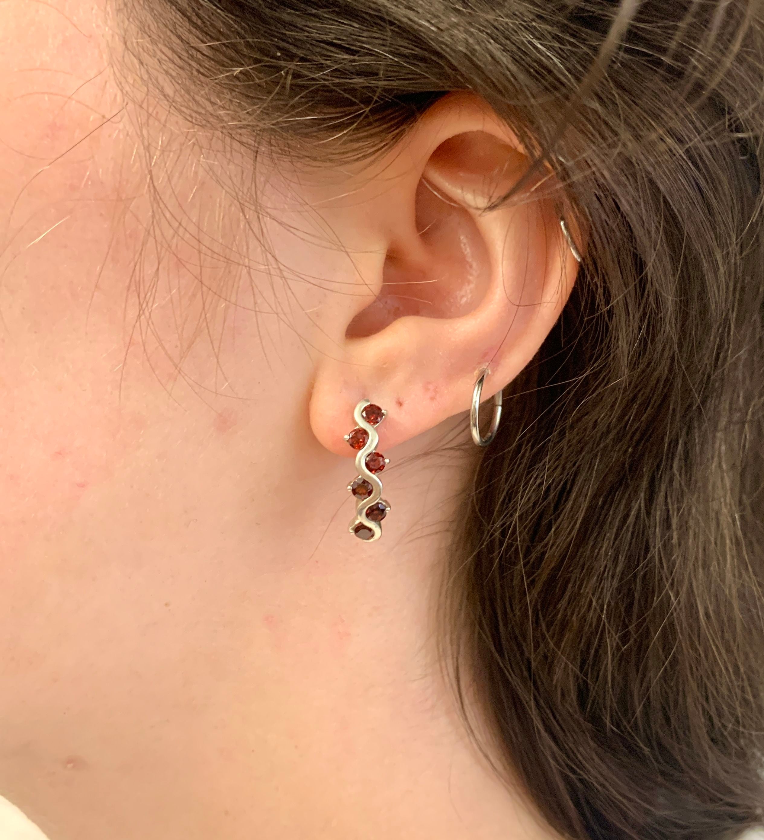 Garnet Earrings, Natural Garnet, January Earrings, Asymmetric Earrings, Vintage Earrings, Red Diamond Studs, Long Earrings, 925 Silver Ring