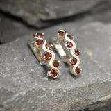 Long Red Earrings - Natural Garnet Earrings, Wavy Silver Earrings