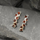 Long Red Earrings - Natural Garnet Earrings, Wavy Silver Earrings