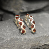 Long Red Earrings - Natural Garnet Earrings, Wavy Silver Earrings