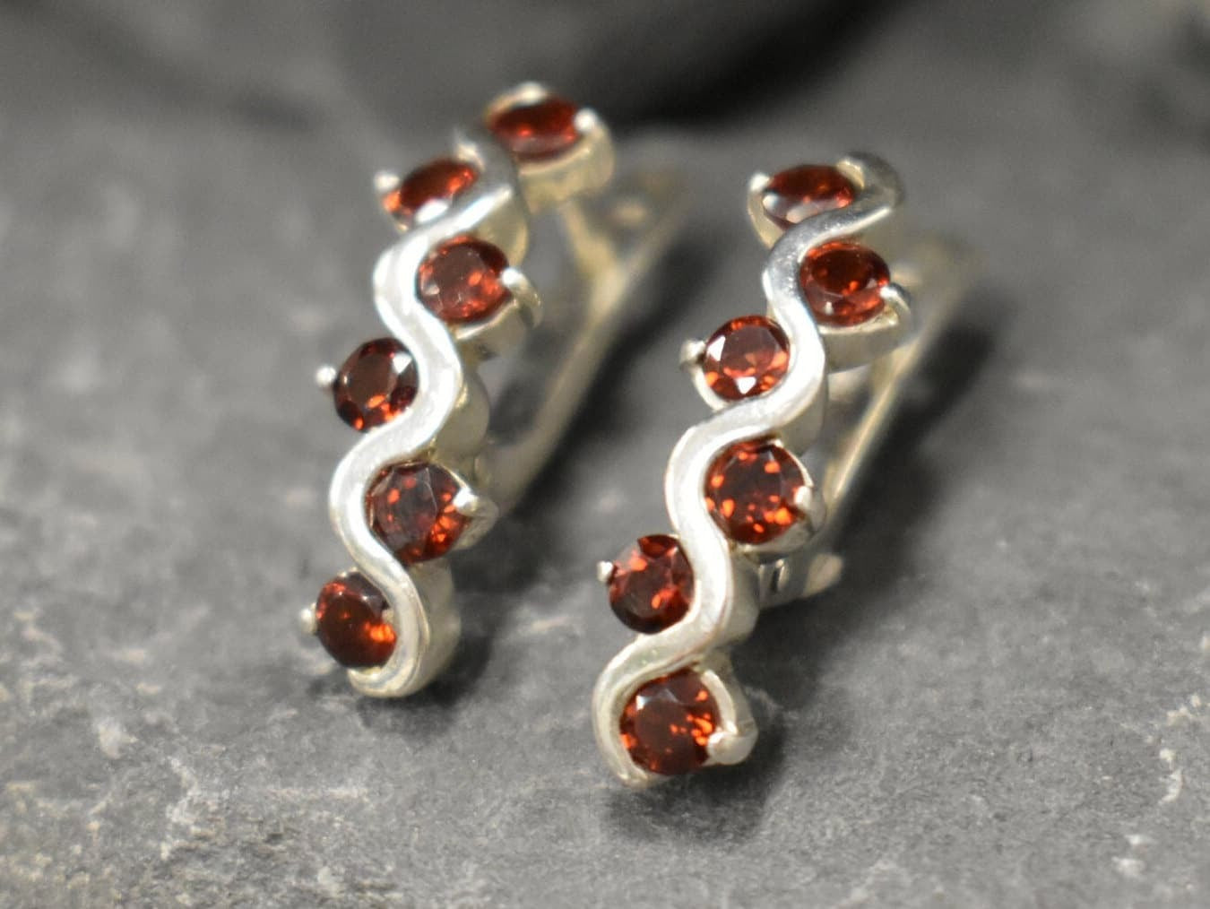 Garnet Earrings, Natural Garnet, January Earrings, Asymmetric Earrings, Vintage Earrings, Red Diamond Studs, Long Earrings, 925 Silver Ring