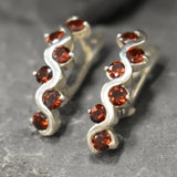 Long Red Earrings - Natural Garnet Earrings, Wavy Silver Earrings