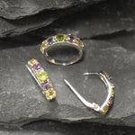 Mutistone Band, Thick Band, Statement Topaz Ring, Wide Band, Birthstone Ring, Sturdy Band, Solid Silver Ring, Peridot, Amethyst, Citrine