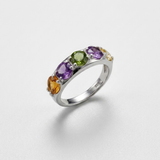 Thick Mutistone Band - Wide Birthstone Band, Peridot Amethyst Citrine Ring