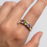 Thick Mutistone Band - Wide Birthstone Band, Peridot Amethyst Citrine Ring
