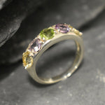 Mutistone Band, Thick Band, Statement Topaz Ring, Wide Band, Birthstone Ring, Sturdy Band, Solid Silver Ring, Peridot, Amethyst, Citrine