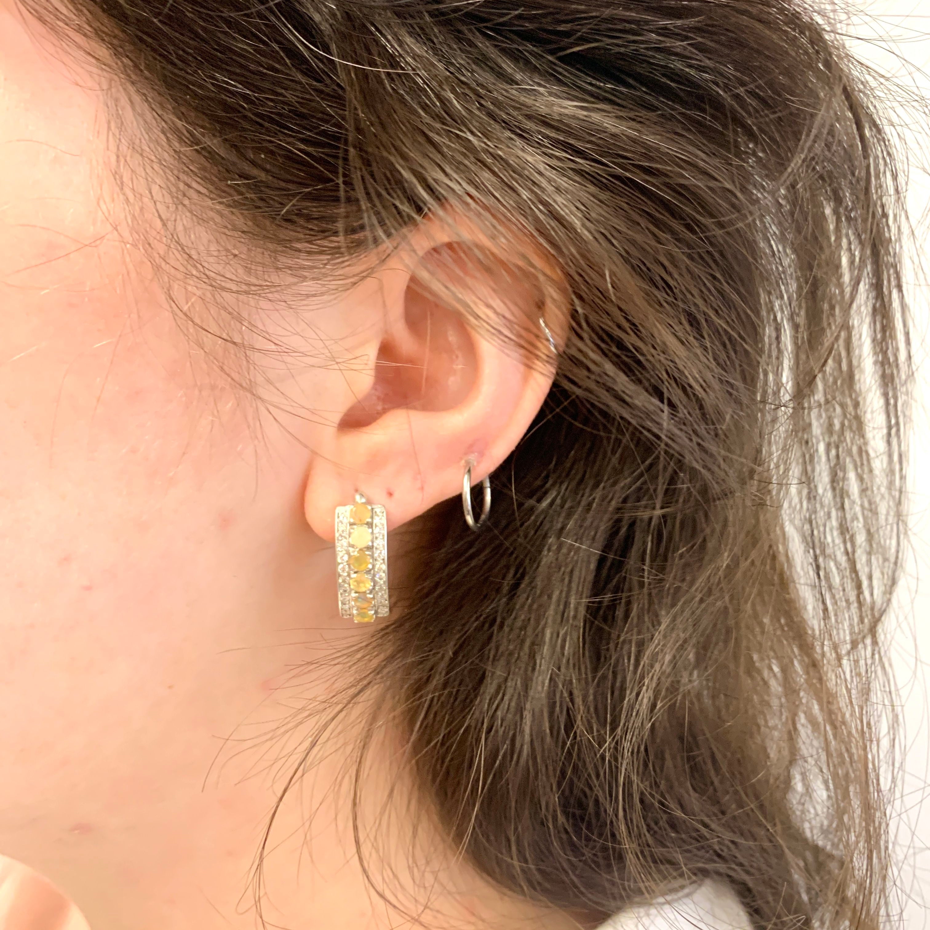 Opal Earrings, Victorian Earrings, Fire Opal Earrings, October Birthstone, Ethiopian Opal, Vintage Earrings, Fire Opal Studs, Genuine Opal