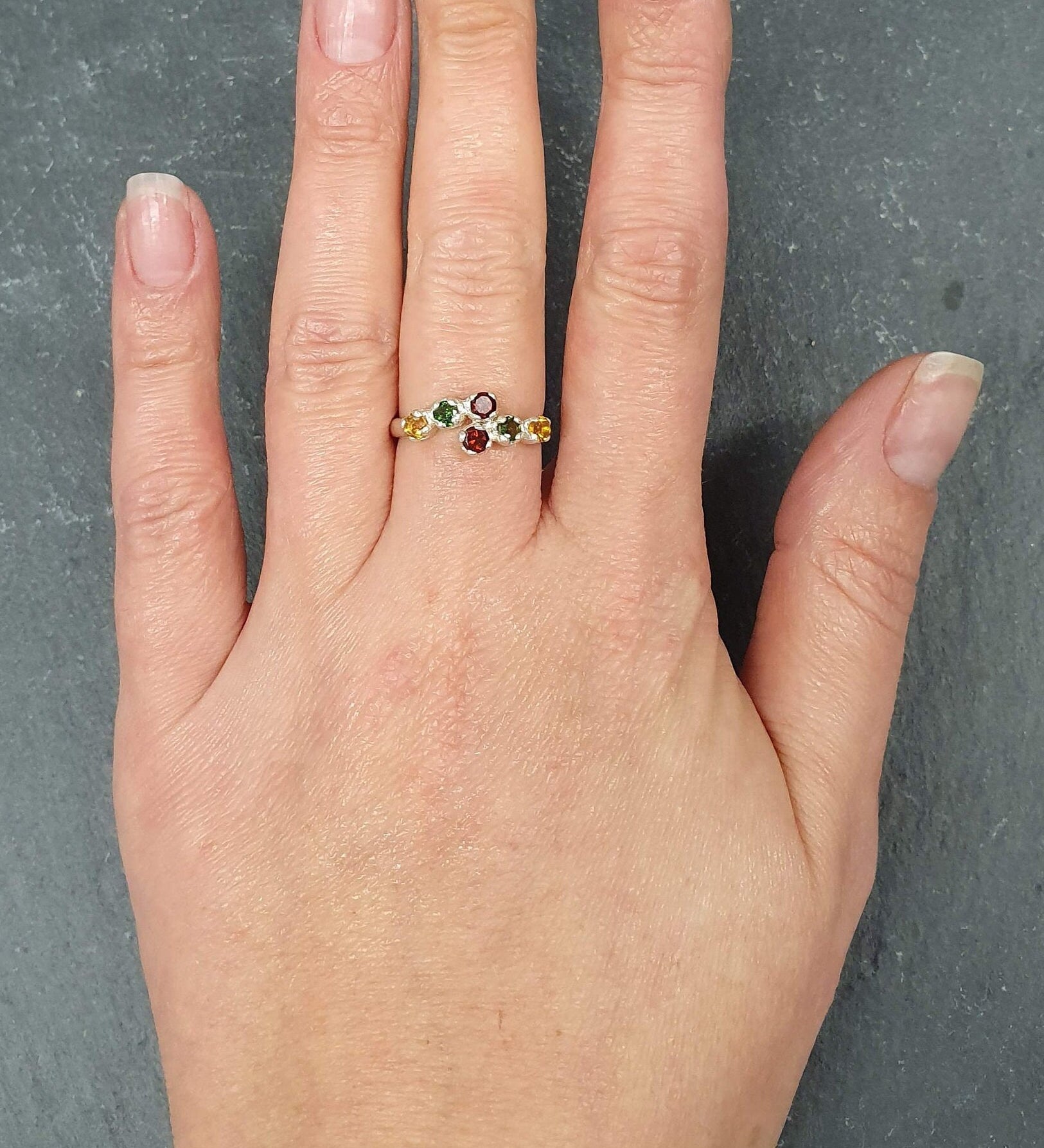 Topaz Band, Natural Topaz Band, December Ring, Topaz Vintage Ring, Multistone Ring, Asymmetric Ring, Dainty Ring, 925 Silver Ring, Topaz