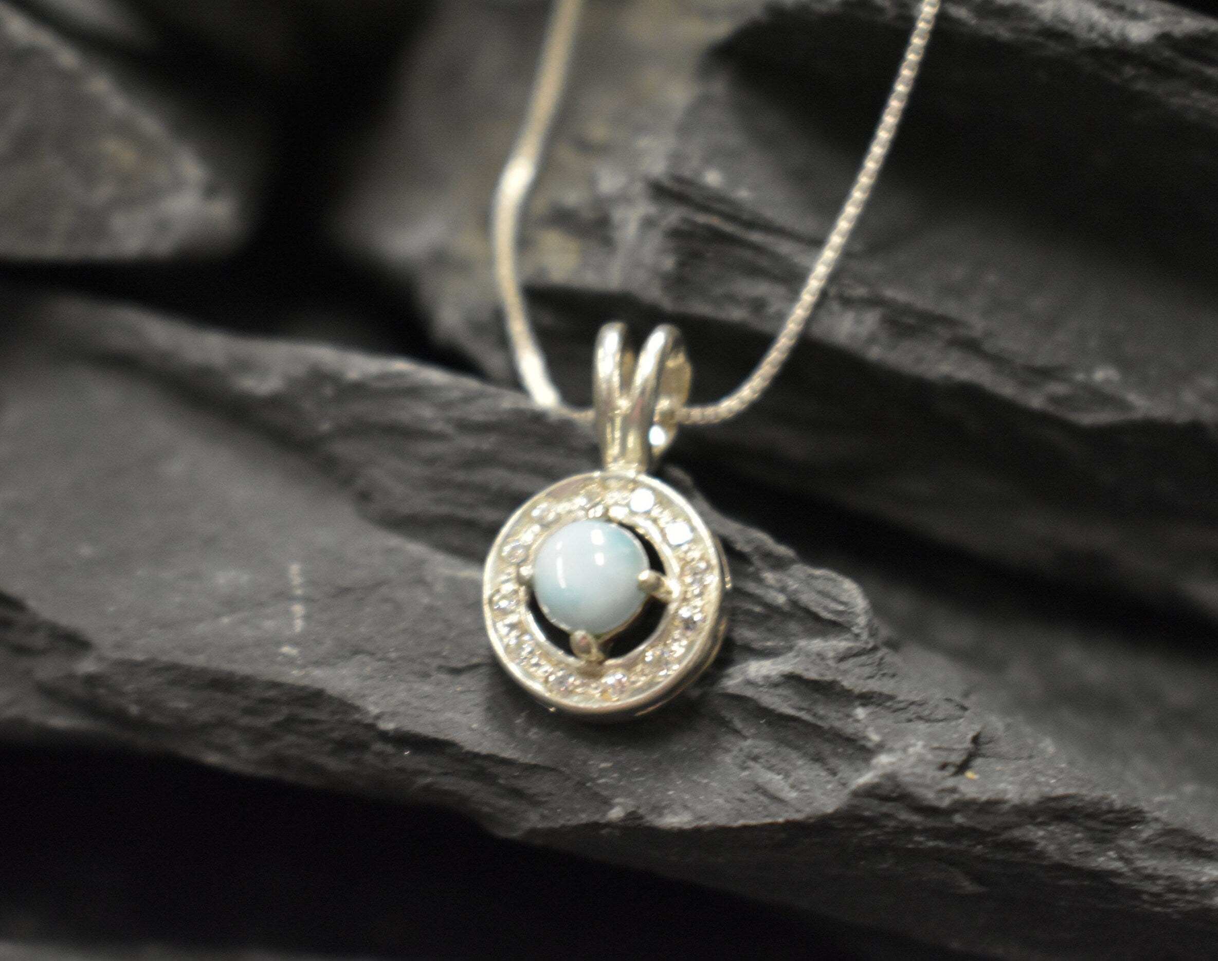 Larimar Pendant, Natural Larimar, Blue Stone Pendant, Blue Dainty Pendant, Minimalist Pendant, Vintage Pendant, Larimar Necklace, 925 Silver