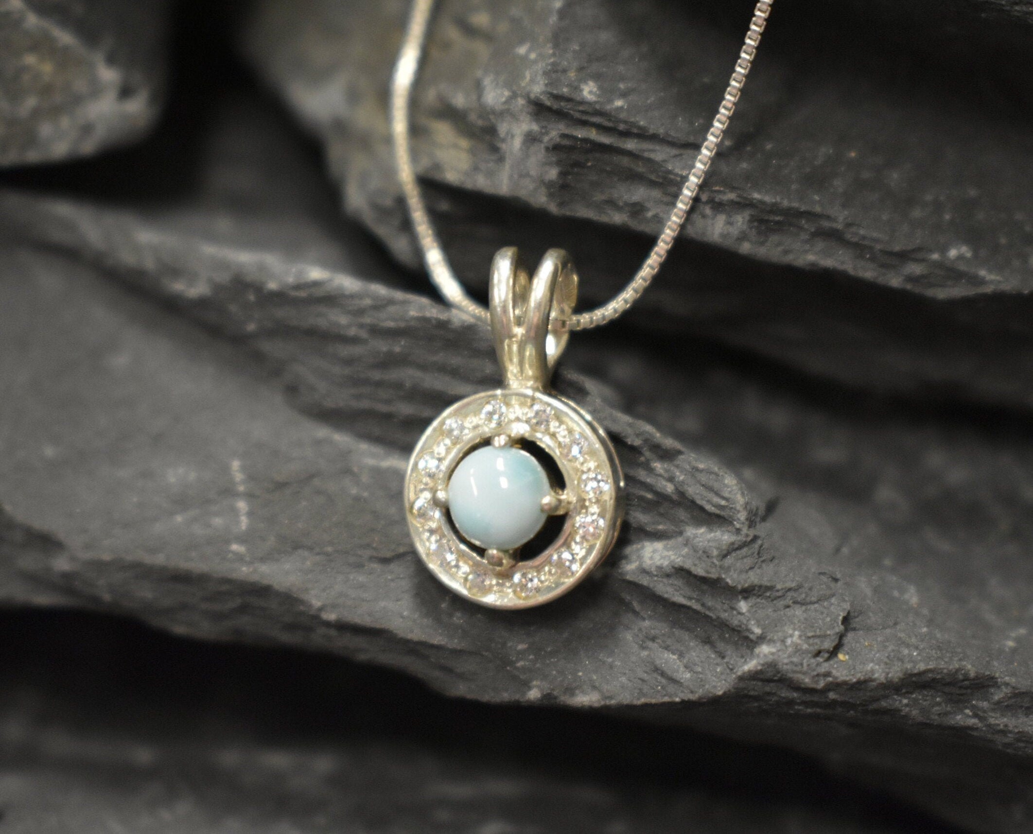 Larimar Pendant, Natural Larimar, Blue Stone Pendant, Blue Dainty Pendant, Minimalist Pendant, Vintage Pendant, Larimar Necklace, 925 Silver