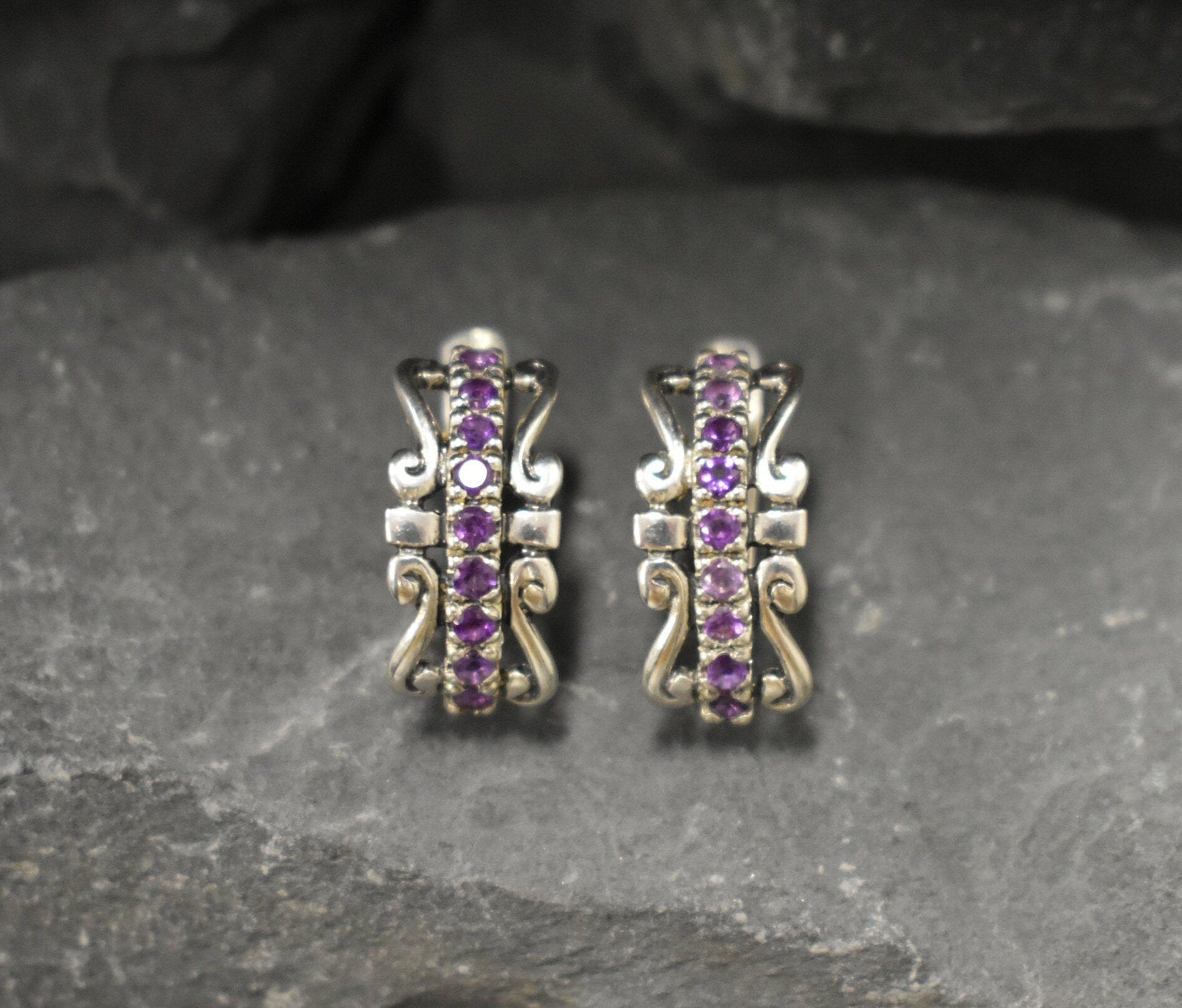 Crown Earrings, Amethyst Earrings, Natural Amethyst, February Birthstone, Silver Tiara Earrings, Purple Diamond Studs, Solid Silver Earrings