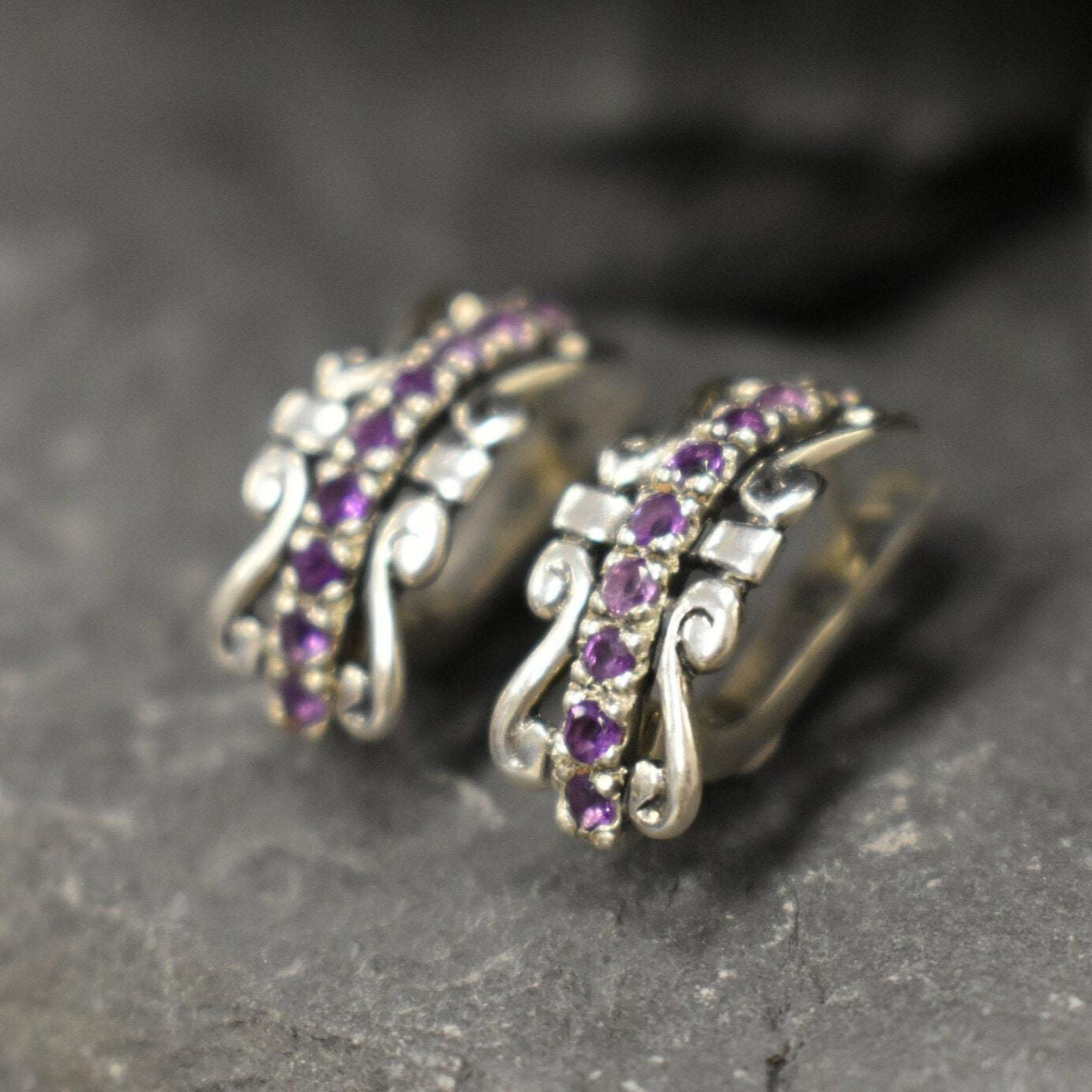 Crown Earrings, Amethyst Earrings, Natural Amethyst, February Birthstone, Silver Tiara Earrings, Purple Diamond Studs, Solid Silver Earrings