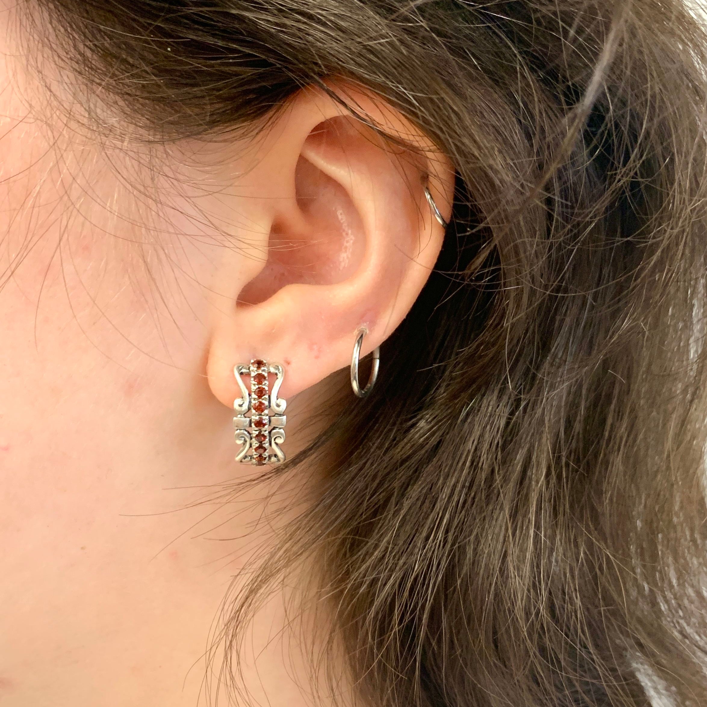 Garnet Earrings, Natural Garnet, January Birthstone, Crown Earrings, Artisian Earrings, Silver Tiara Earrings, Red Crowen Earrings, Garnet