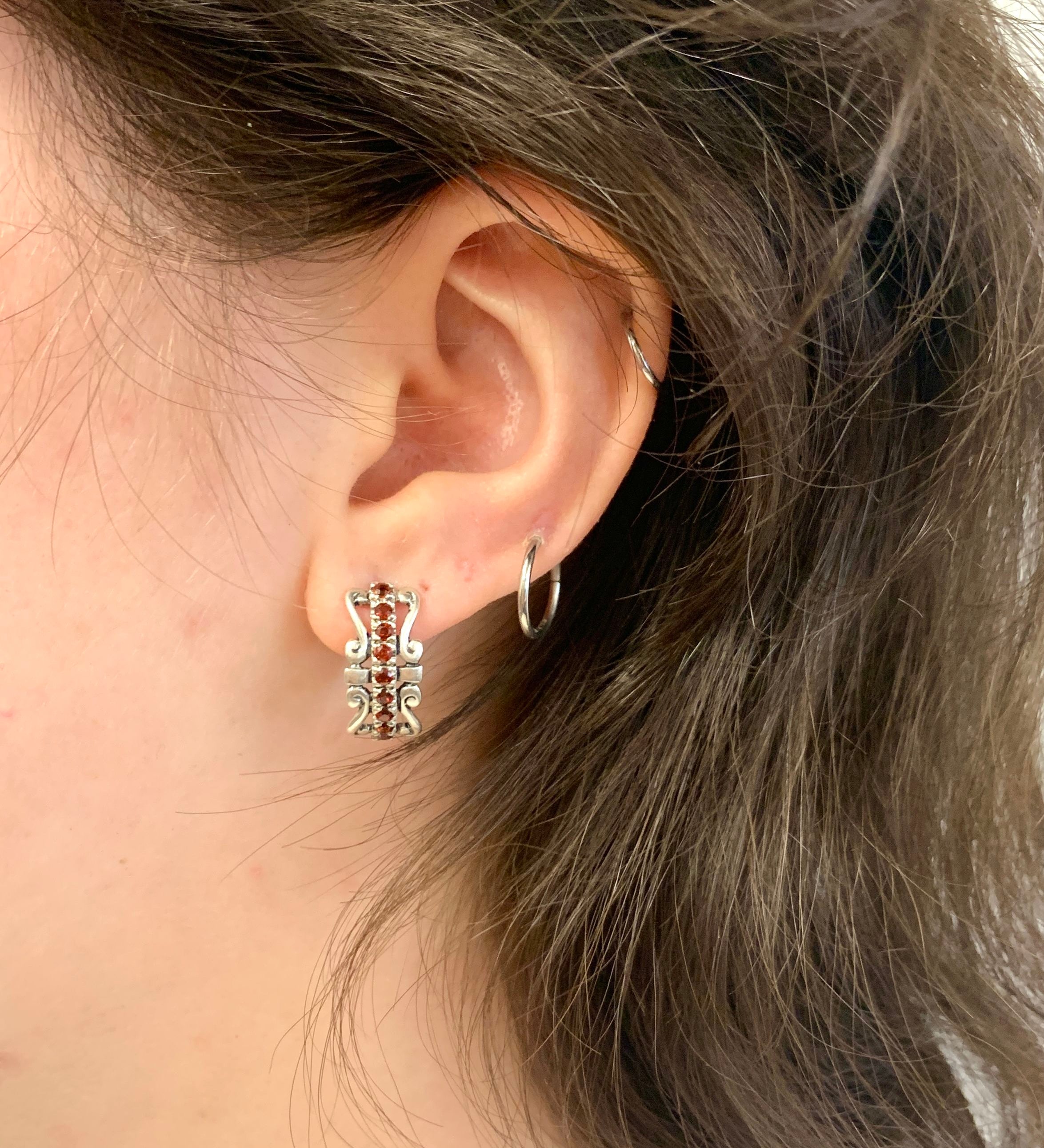 Garnet Earrings, Natural Garnet, January Birthstone, Crown Earrings, Artisian Earrings, Silver Tiara Earrings, Red Crowen Earrings, Garnet