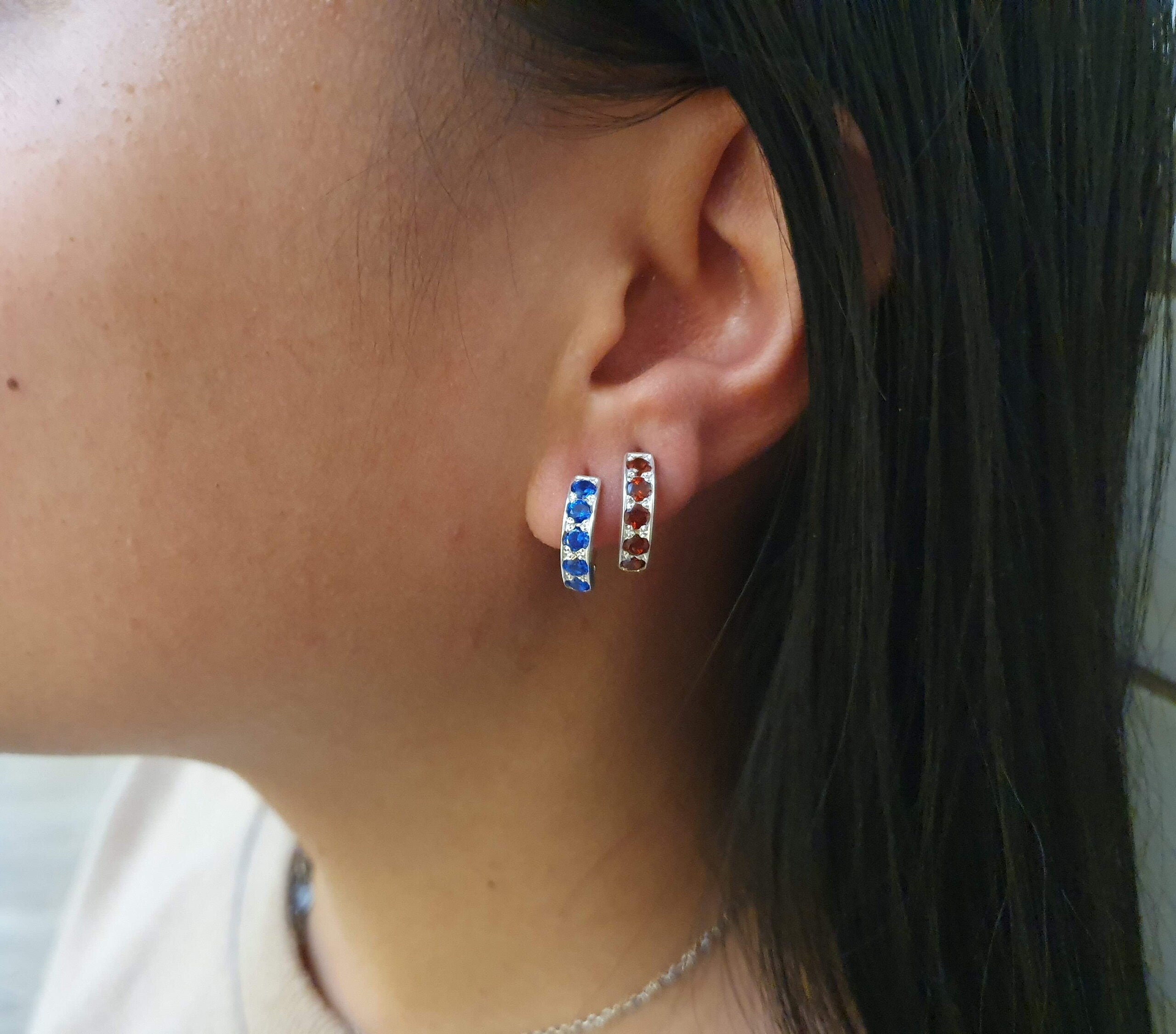 Garnet Earrings, Natural Garnet, January Birthstone, Red Diamond Earrings, Wave Earrings, Red Earrings, Red Studs, 925 Silver Ring, Garnet