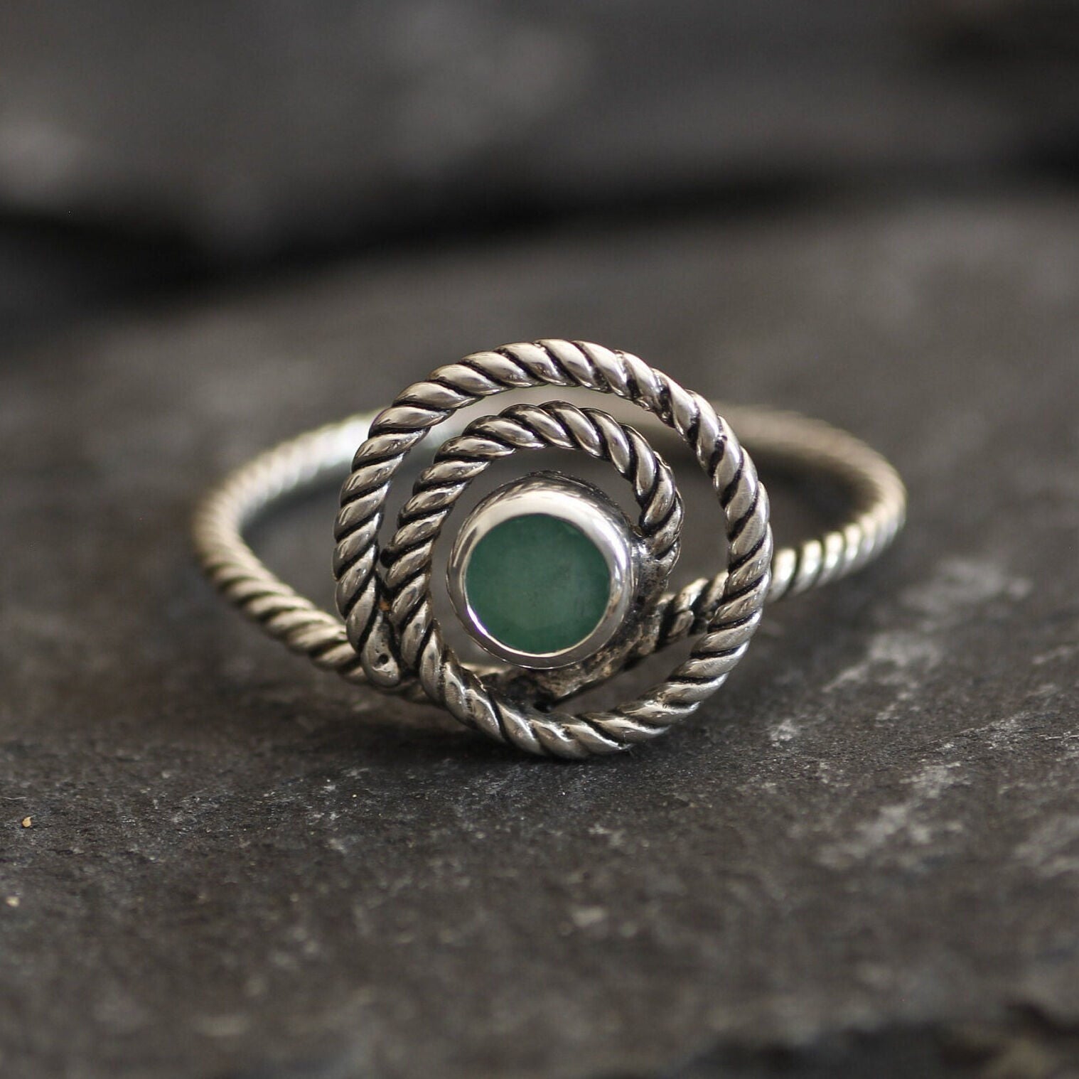 Elegant Natural Emerald Ring in 925 Sterling Silver, featuring a Round Emerald, perfect May birthstone gift for special occasions.