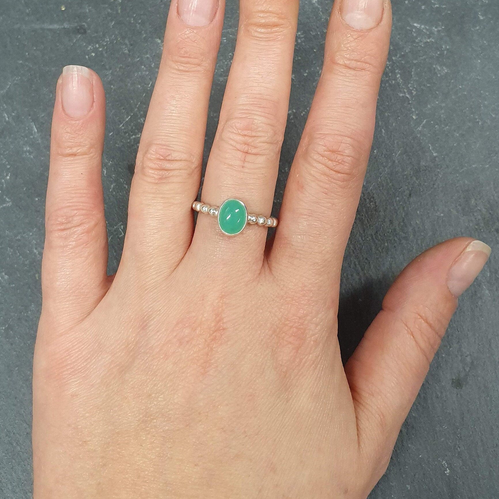 Chrysoprase Ring, Natural Chrysoprase, May Birthstone, Pandora Band Ring, Green Dainty Ring, Green Vintage Ring, Green Ring, 925 Silver Ring
