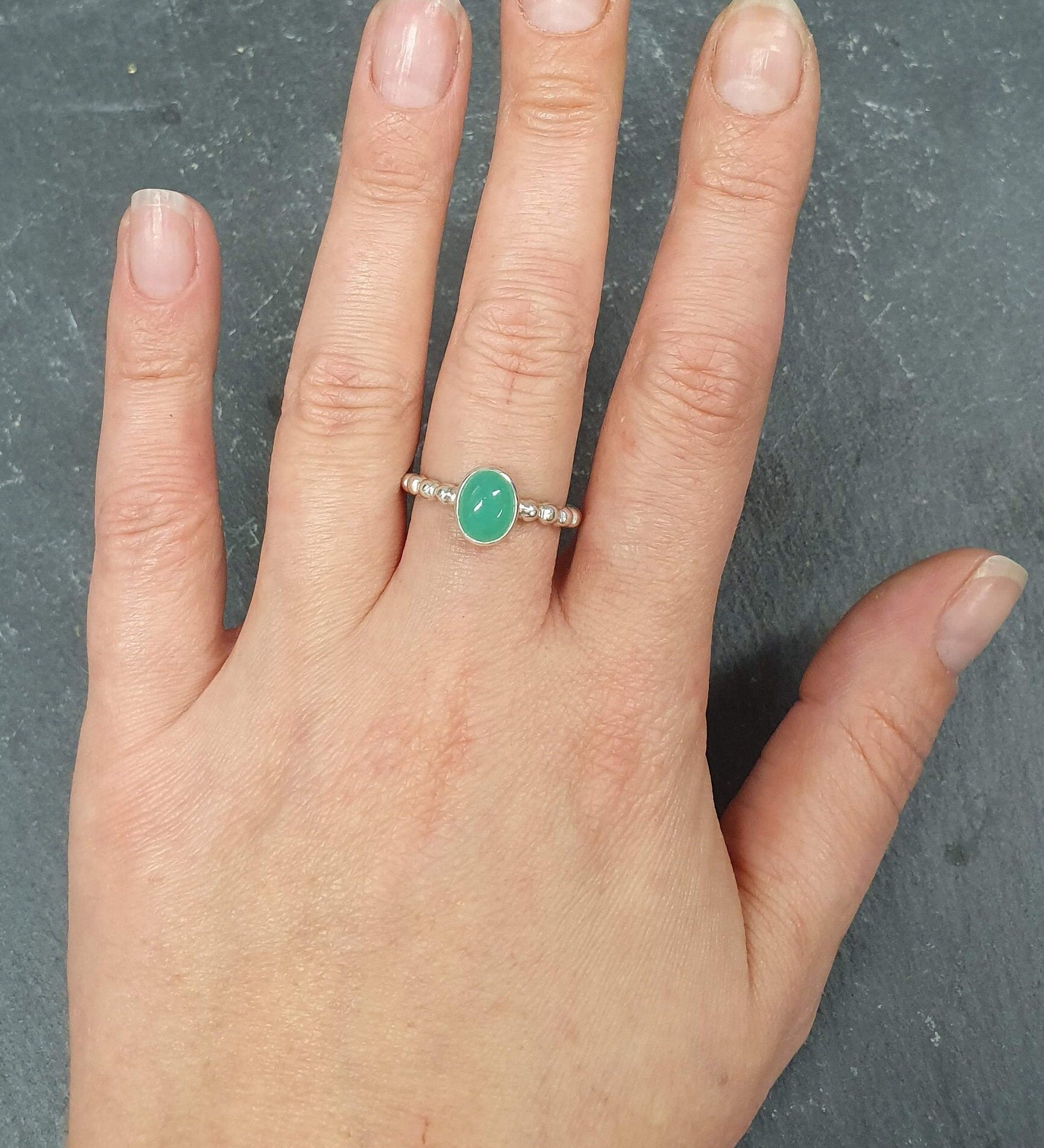 Chrysoprase Ring, Natural Chrysoprase, May Birthstone, Pandora Band Ring, Green Dainty Ring, Green Vintage Ring, Green Ring, 925 Silver Ring