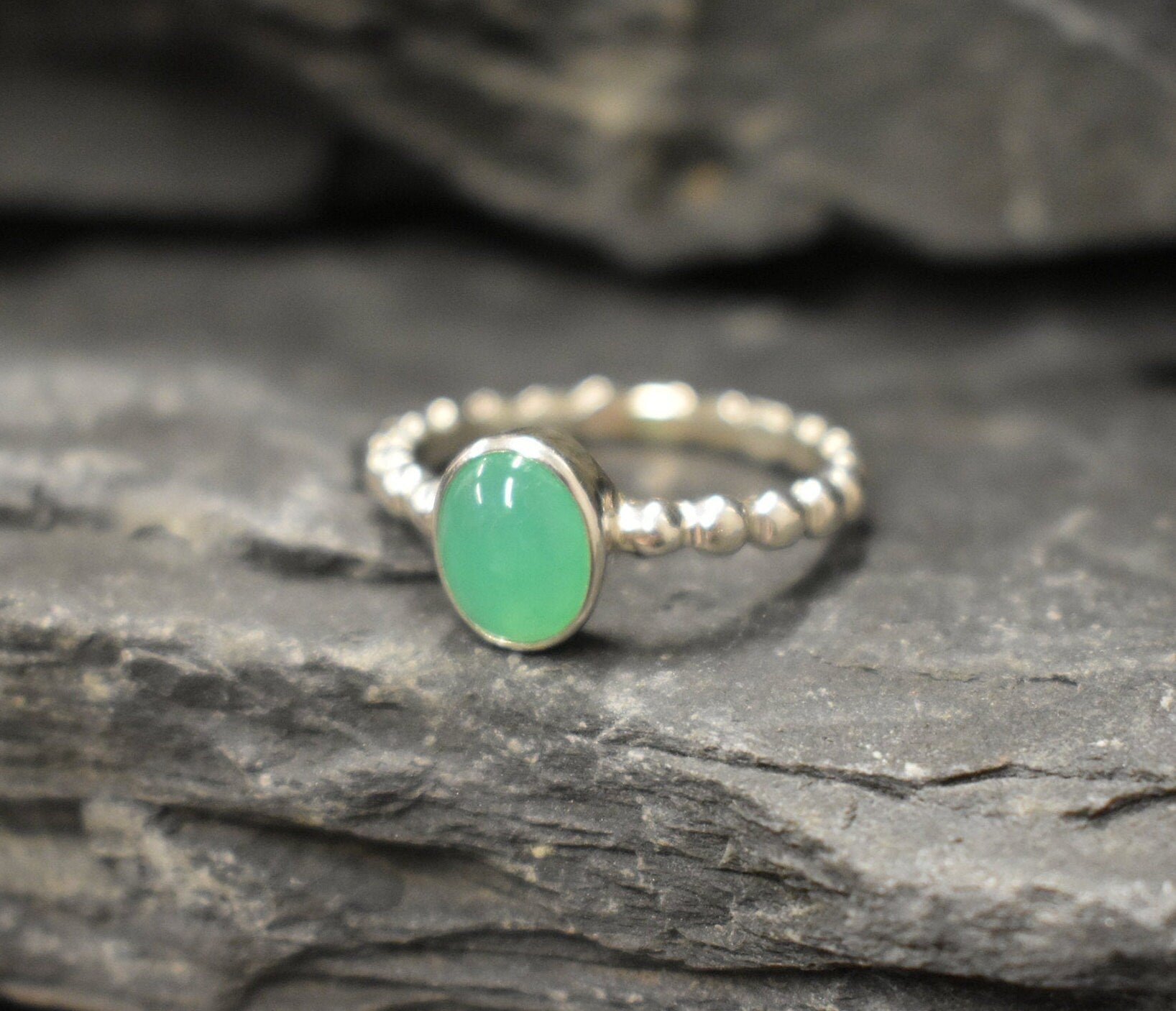 Chrysoprase Ring, Natural Chrysoprase, May Birthstone, Pandora Band Ring, Green Dainty Ring, Green Vintage Ring, Green Ring, 925 Silver Ring