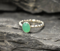 Chrysoprase Ring, Natural Chrysoprase, May Birthstone, Pandora Band Ring, Green Dainty Ring, Green Vintage Ring, Green Ring, 925 Silver Ring