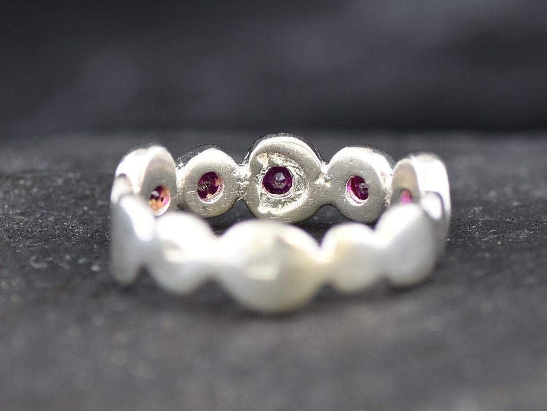 Ruby Band, Created Ruby, Half Eternity Band, Bubble Ring, Red Stone Ring, Red Diamond Ring, Vintage Ring, Minimalist Ring, 925 Silver Ring