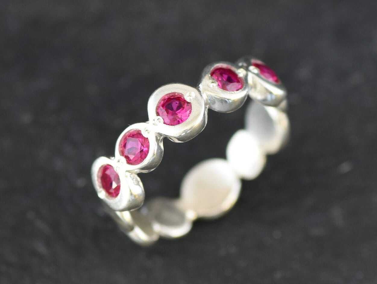 Ruby Band, Created Ruby, Half Eternity Band, Bubble Ring, Red Stone Ring, Red Diamond Ring, Vintage Ring, Minimalist Ring, 925 Silver Ring