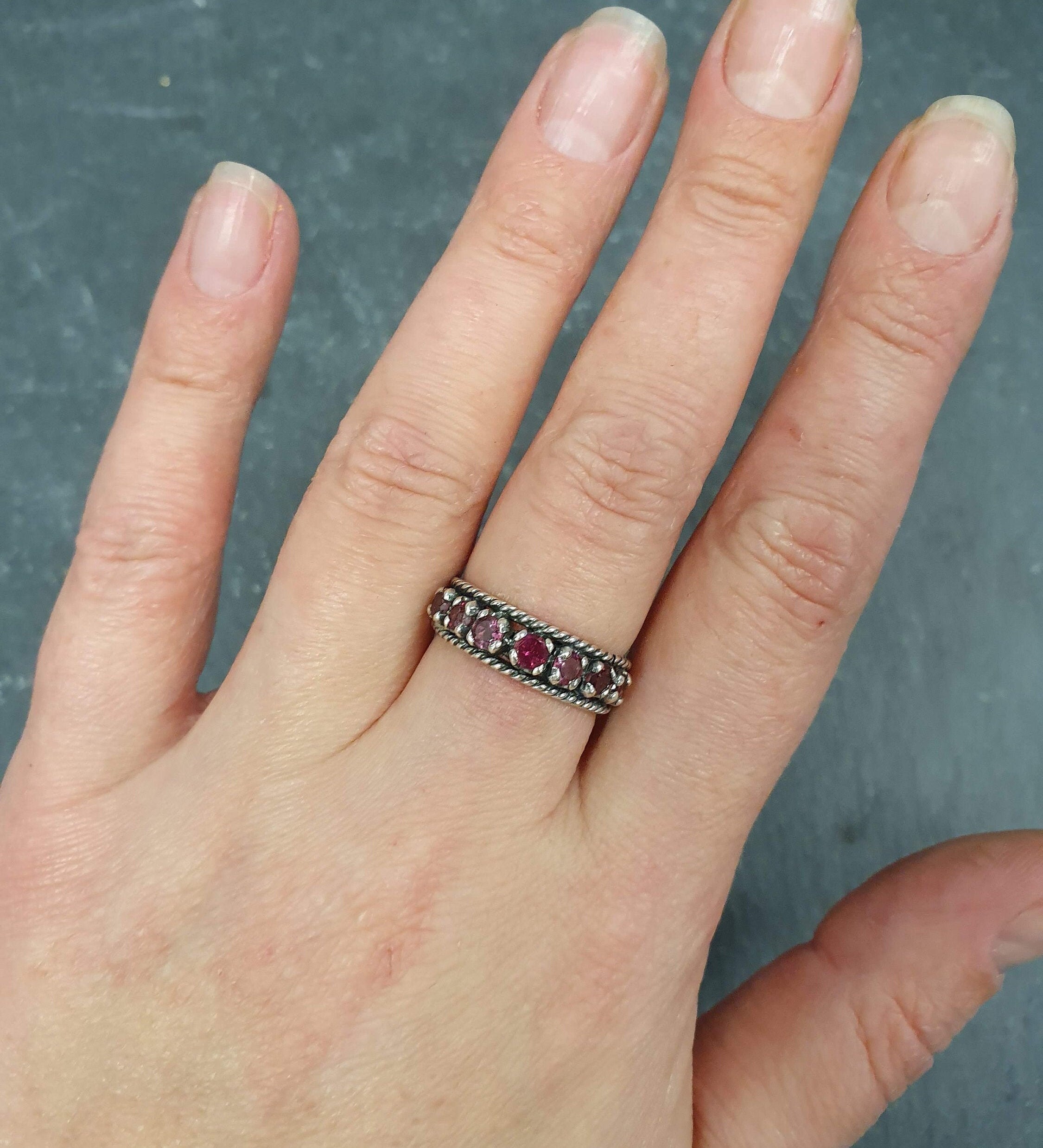 Pink Tourmaline Band, Natural Tourmaline, Half Eternity Ring, October Birthstone, Stackable Band, Thick Band, Pink Ring, Solid Silver Ring