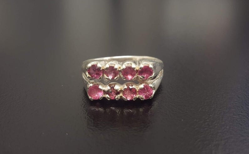 Pink Tourmaline Ring, Tourmaline Ring, Natural Tourmaline, Silver Double Ring, October Ring, Unique Pink Ring, Solid Silver Ring, Tourmaline