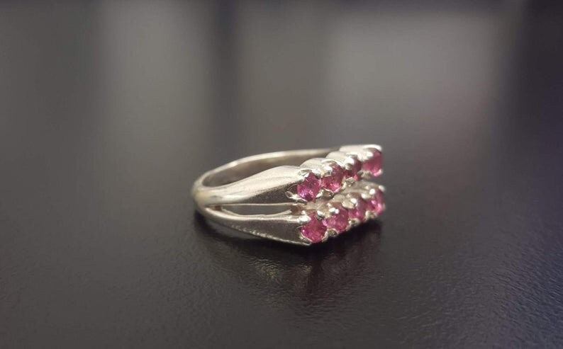 Pink Tourmaline Ring, Tourmaline Ring, Natural Tourmaline, Silver Double Ring, October Ring, Unique Pink Ring, Solid Silver Ring, Tourmaline