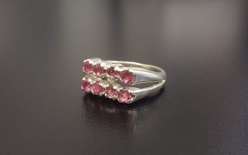 Pink Tourmaline Ring, Tourmaline Ring, Natural Tourmaline, Silver Double Ring, October Ring, Unique Pink Ring, Solid Silver Ring, Tourmaline