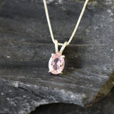 Rose Gold Morganite Pendant - Solitaire Morganite Necklace - Pink Oval Necklace