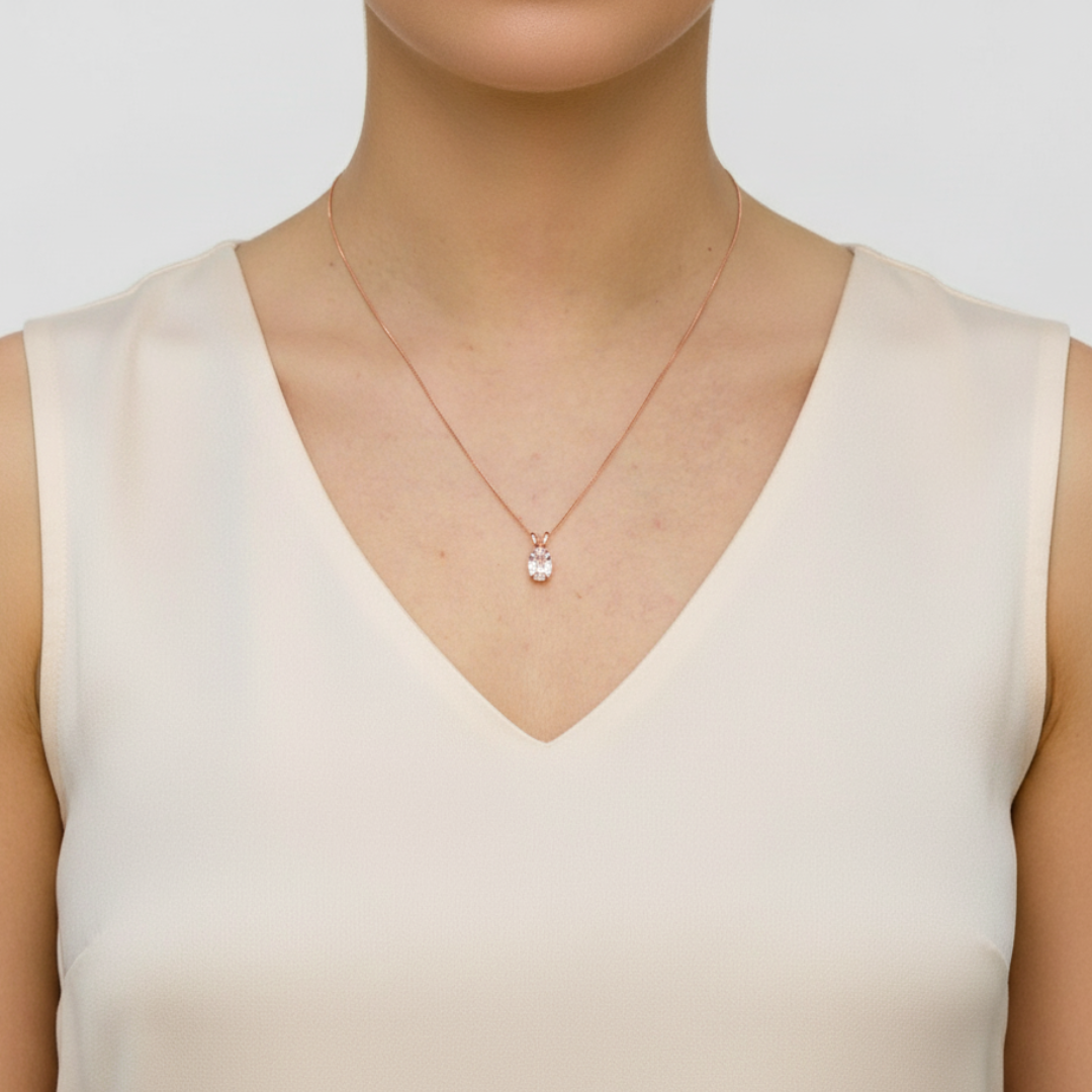 Elegant Rose Gold Vermeil Necklace featuring a stunning Pink Oval Morganite Pendant, perfect for gifts and daily wear.