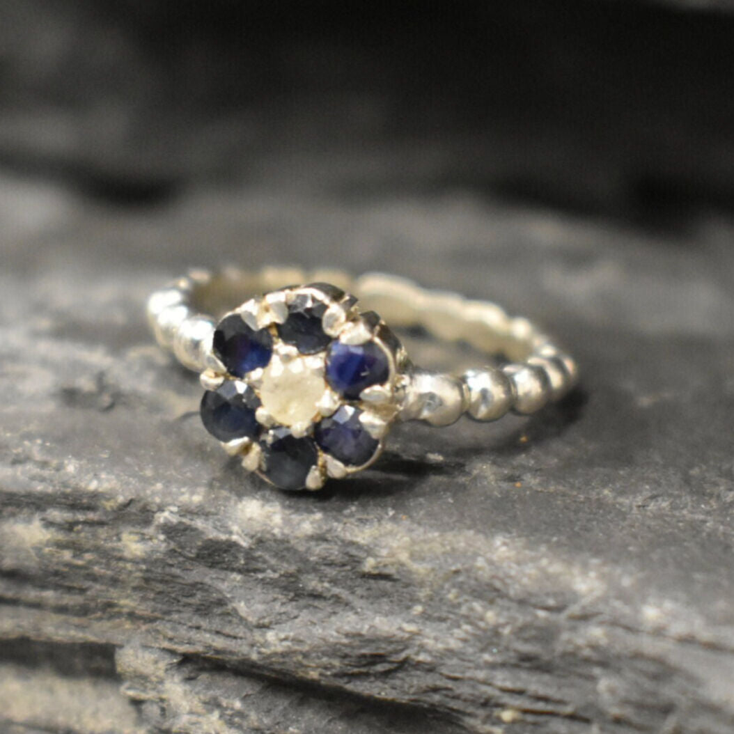 Sapphire Flower Ring - Daisy Silver Ring - Dainty Moonstone Ring made in 925 Sterling Silver. Ideal for everyday wear and perfect for birthday gifting and special occasions.