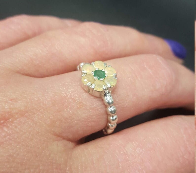 Sapphire Daisy Flower Ring in 925 Sterling Silver - Dainty design ideal for everyday wear and special gifting occasions.