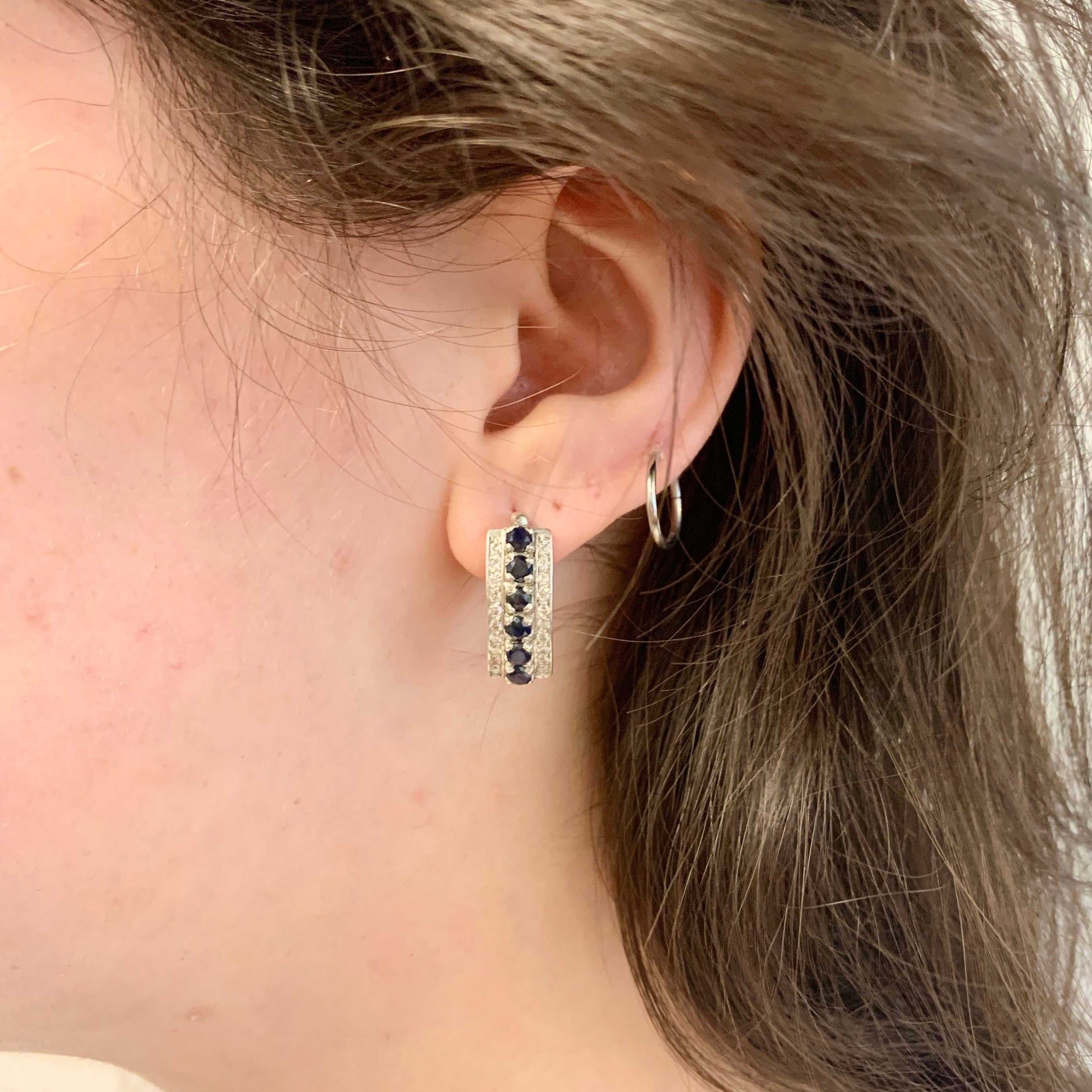 Natural Sapphire Stud Earrings in 925 Sterling Silver, Channel-Set Blue Sapphire, elegant September birthstone gift.