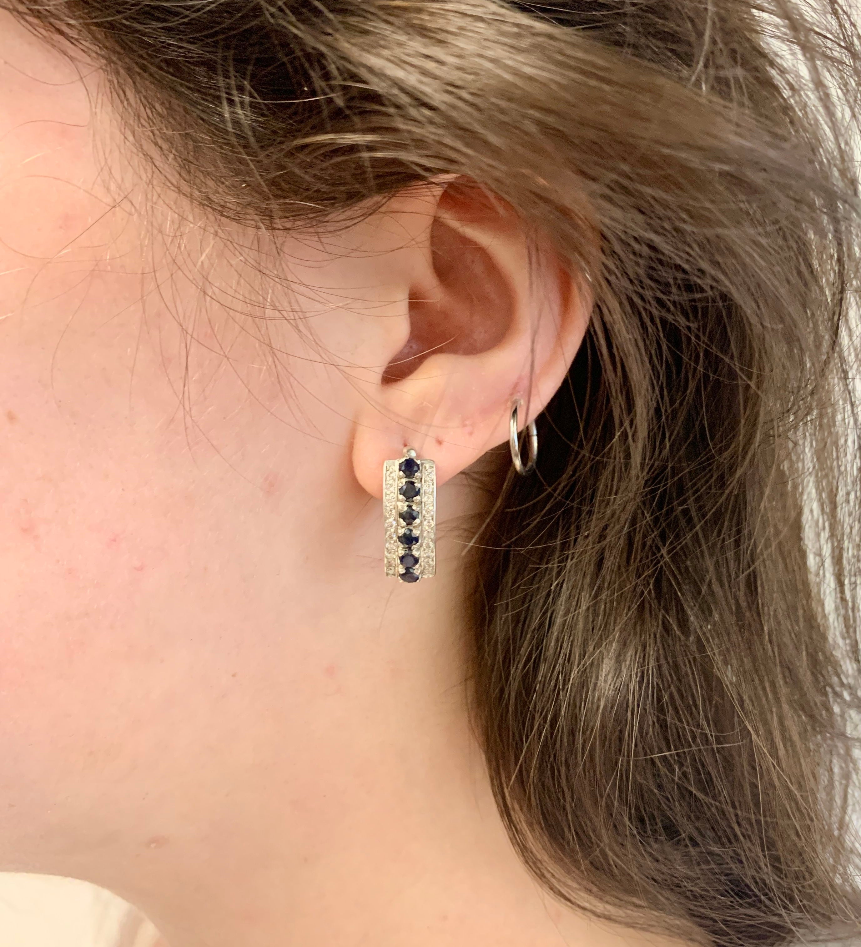 Natural Sapphire Stud Earrings in 925 Sterling Silver, Channel-Set Blue Sapphire, elegant September birthstone gift.