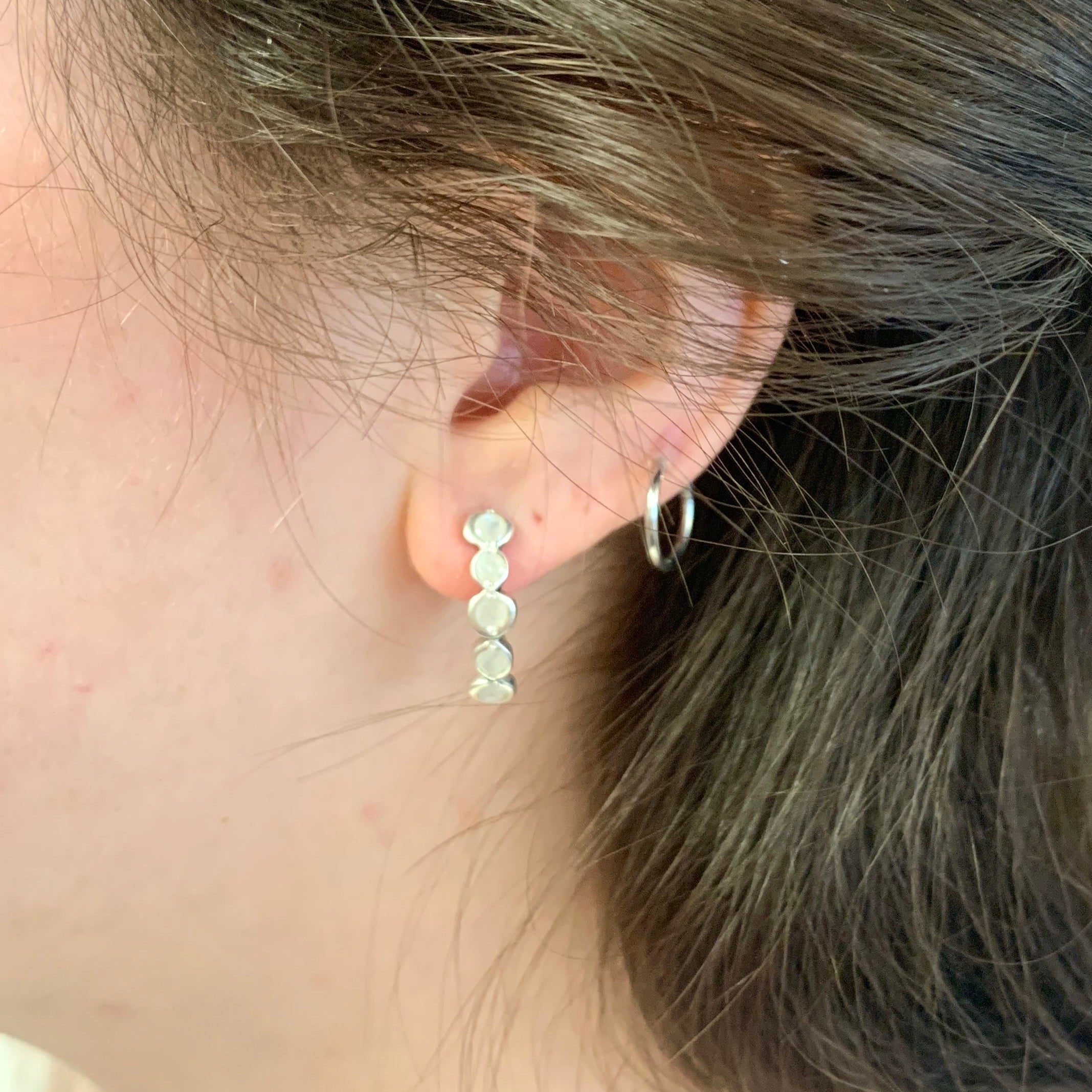 Moonstone Earrings, Natural Rainbow Moonstone, White Studs, Half Hoops, Boho Earrings, June Birthstone, Long Studs, Solid Silver Earrings