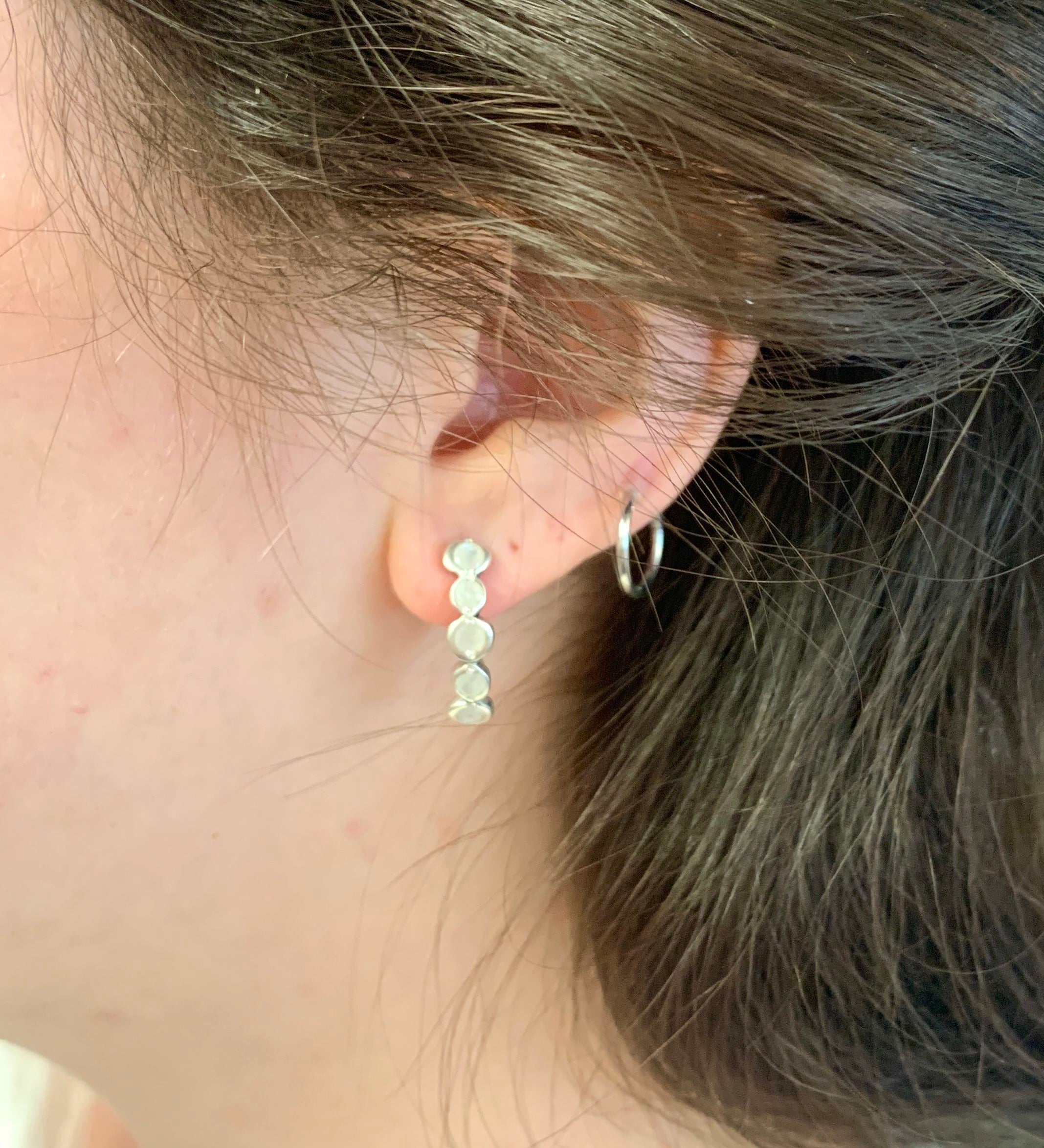 Moonstone Earrings, Natural Rainbow Moonstone, White Studs, Half Hoops, Boho Earrings, June Birthstone, Long Studs, Solid Silver Earrings