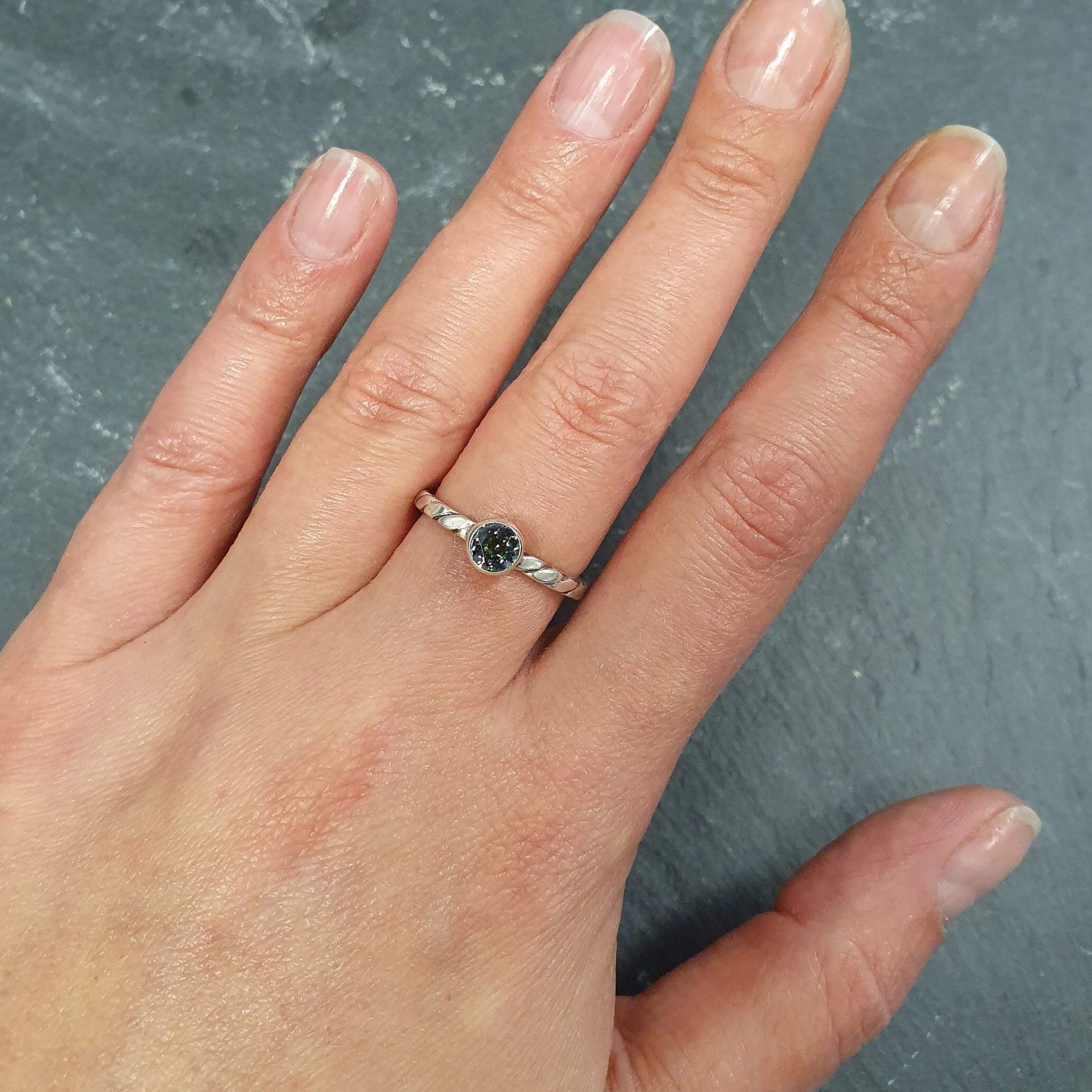 Mystic Topaz Ring, Dainty Ring, Solitaire Ring, December Birthstone, Stackable Ring, Intertwined Rope Band, Vintage Ring, Solid Silver Ring