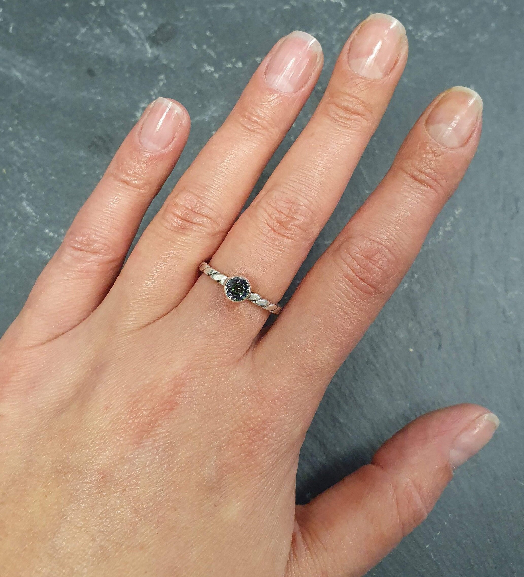 Mystic Topaz Ring, Dainty Ring, Solitaire Ring, December Birthstone, Stackable Ring, Intertwined Rope Band, Vintage Ring, Solid Silver Ring