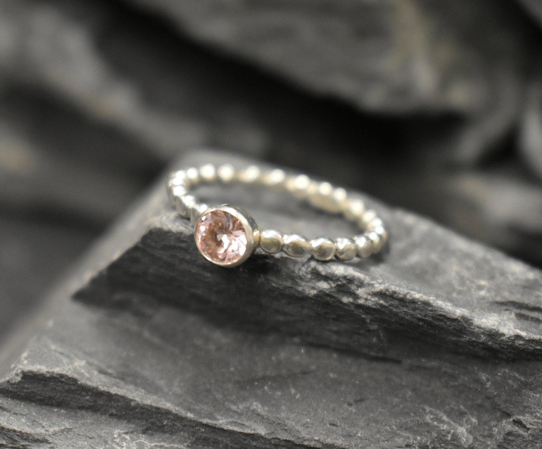 Morganite Ring, Created Morganite, Pink Solitaire Ring, Bubble Ring, Pink Vintage Ring, Stackable Ring, Pink Diamond Ring, Solid Silver Ring