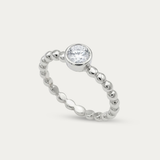 Round Diamond Ring - Sparkly Solitaire Ring - Silver Bubble Band