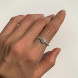 Round Diamond Ring - Sparkly Solitaire Ring - Silver Bubble Band