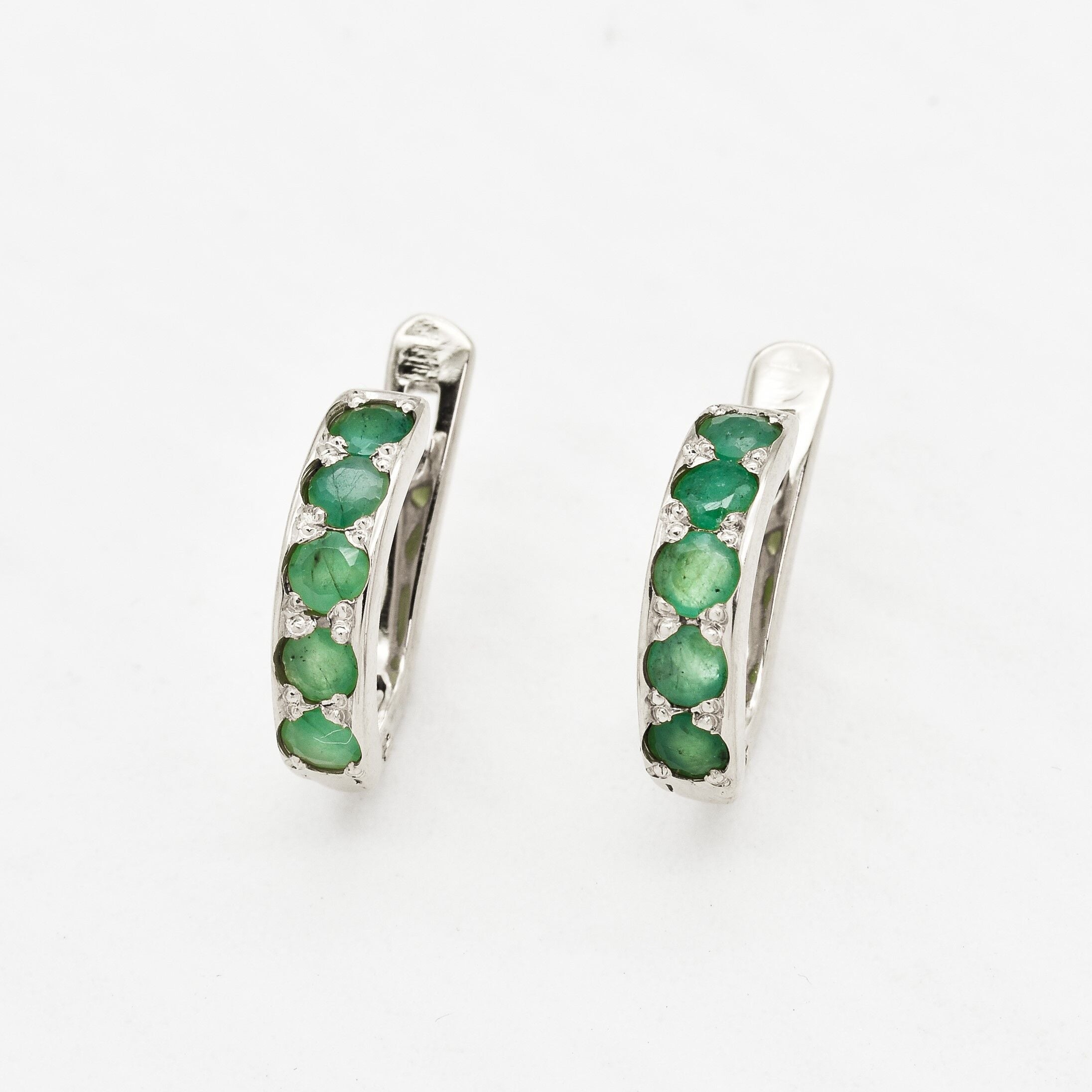 Emerald Earrings, Natural Emerald Huggies, Dainty Huggies, Emerald Studs, May Birthstone, Green Half Hoops, Hoop Studs, 925 Silver Earrings