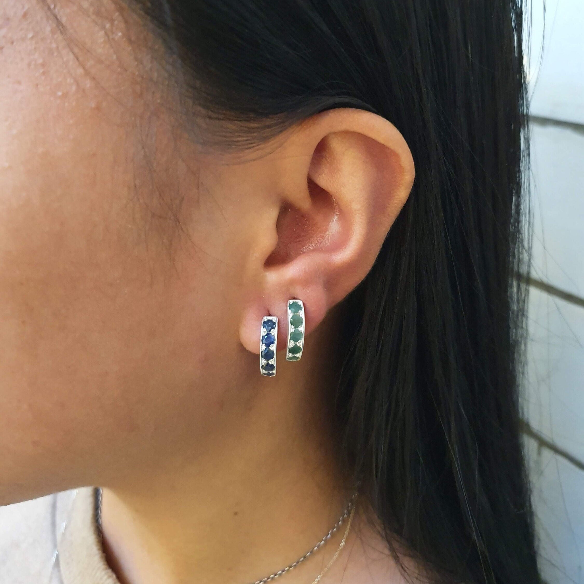 Natural Emerald Earrings in 925 Sterling Silver, featuring channel-set green emeralds; a thoughtful May birthstone gift.