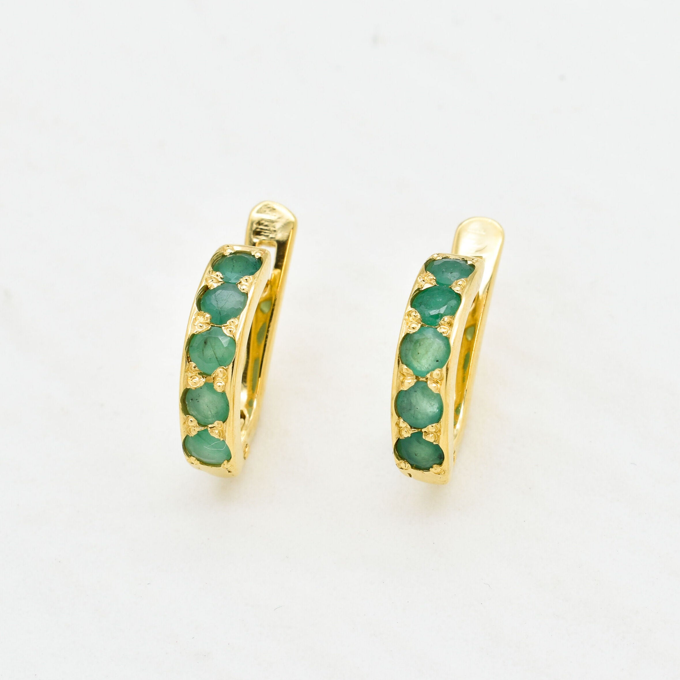 Green Emerald Huggies - Natural Emerald Earrings - Dainty Hoops Earrings