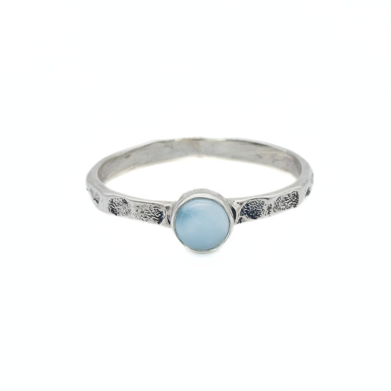 Larimar Ring, Solitaire Ring, Dainty Ring, Stackable Ring, Blue Vintage Ring, Sky Blue Ring, Celtic Ring, Hammered Band, Solid Silver Ring
