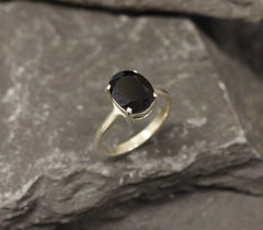Onyx Ring, Natural Onyx, Solitaire Ring, Black Solitaire Ring, Black Diamond Ring, Oval Ring, Simple Ring, Dainty Ring, Silver Ring, Onyx