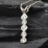 Vertical Diamond Pendant - Long Bezel Necklace - Silver  Bubble Necklace