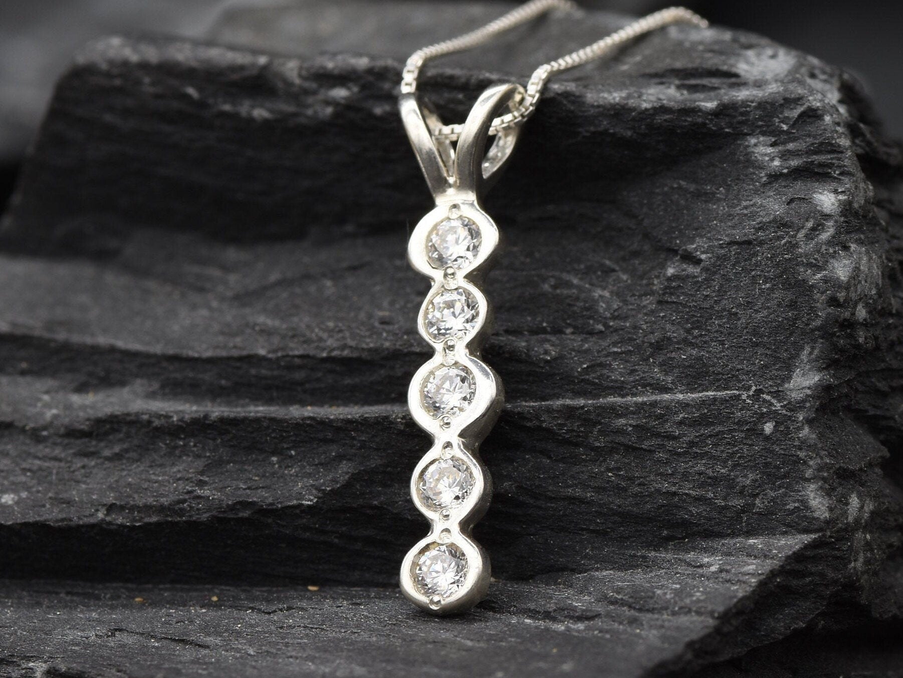 Long Bezel Pendant, Created CZ Diamond, Bubble Necklace, Drop Diamond Pendant, Minimalist Necklace, Layered Necklace, Solid Silver Pendant